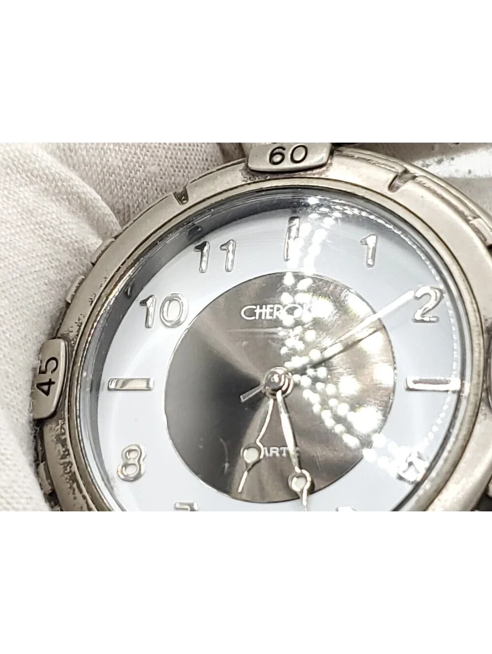 Cherokee Quartz Pocket Watch New Battery Silver Tone 47mm